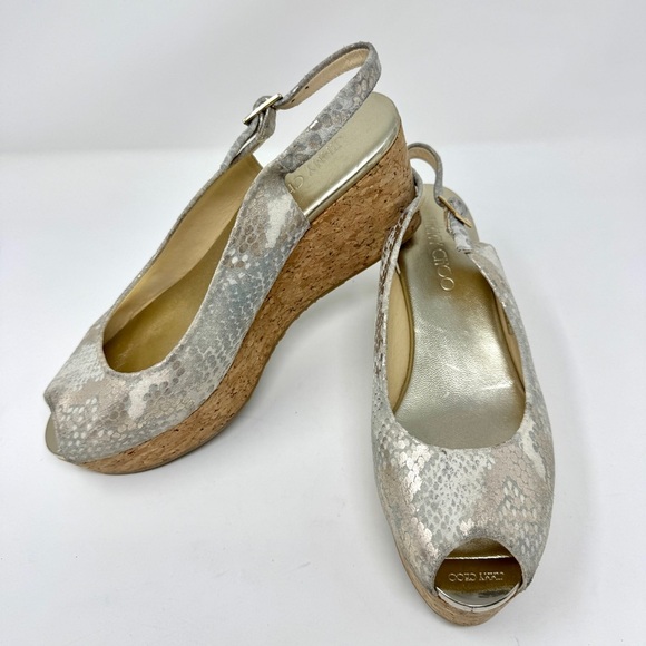 JIMMY CHOO Wedge Platform Sandals Suede Animal Print Slingback - Picture 6 of 15